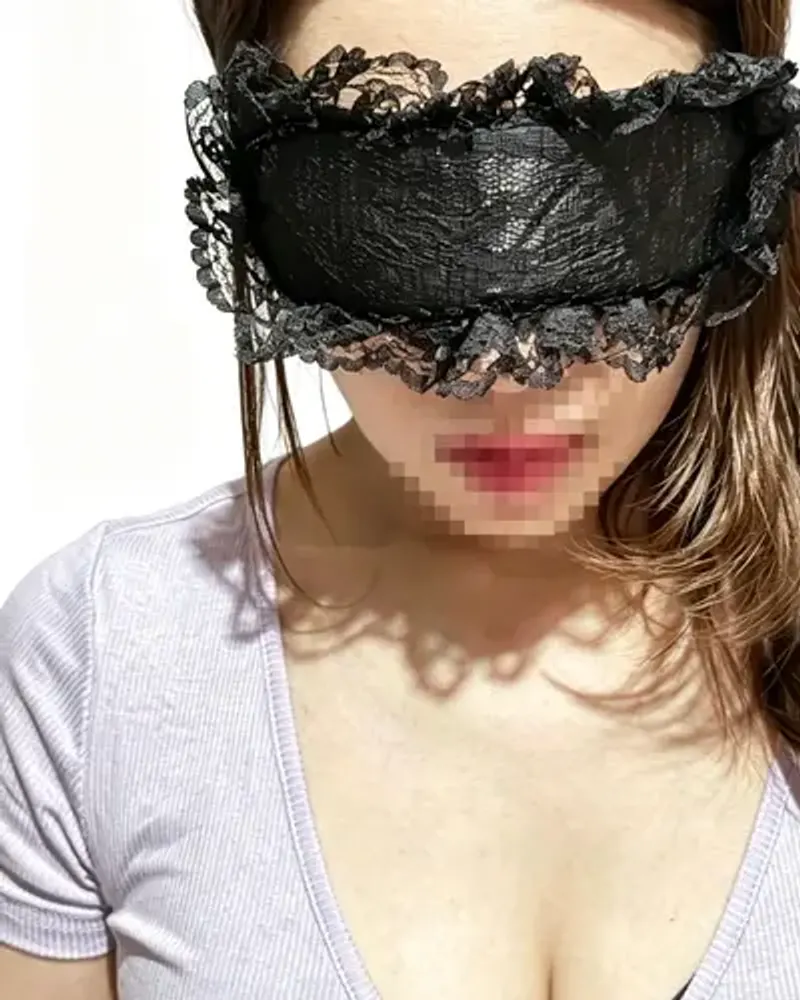 Yuki’s profile picture: a lace mask over her eyes, lavender top, lower face pixelated in the original